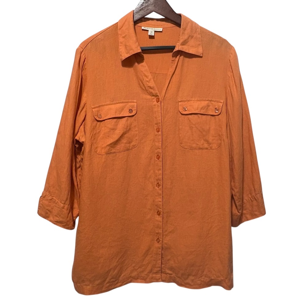 JM Collection Womens Tunic Button Top 14W Orange Linen Coastal Beach Resort